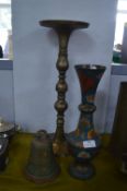 Brass Vases, Bell and a Candlestick