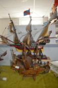 Two Wooden Model Sailing Ships