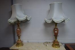 Pair of Large Brass and Onyx Table Lamps