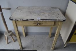 Victorian Pine Kitchen Table with Enamel Worktop
