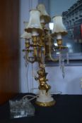 Gilded Table Lamp with Cherubs and Crystal Drops