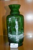 Mary Gregory Green Glass Vase - Boy with a Cane (AF)