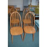 Four Priory Bentwood Dining Chairs (one with fault