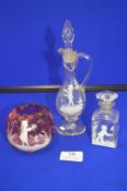 Three Mary Gregory Glass Items (all with faults)