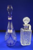 Cut Glass Decanter with Silver Collar - Birmingham 1987, and a Vintage Bohemian Blue Cut Glass
