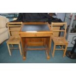 Victorian Oak School Desk with Two Beechwood Chair