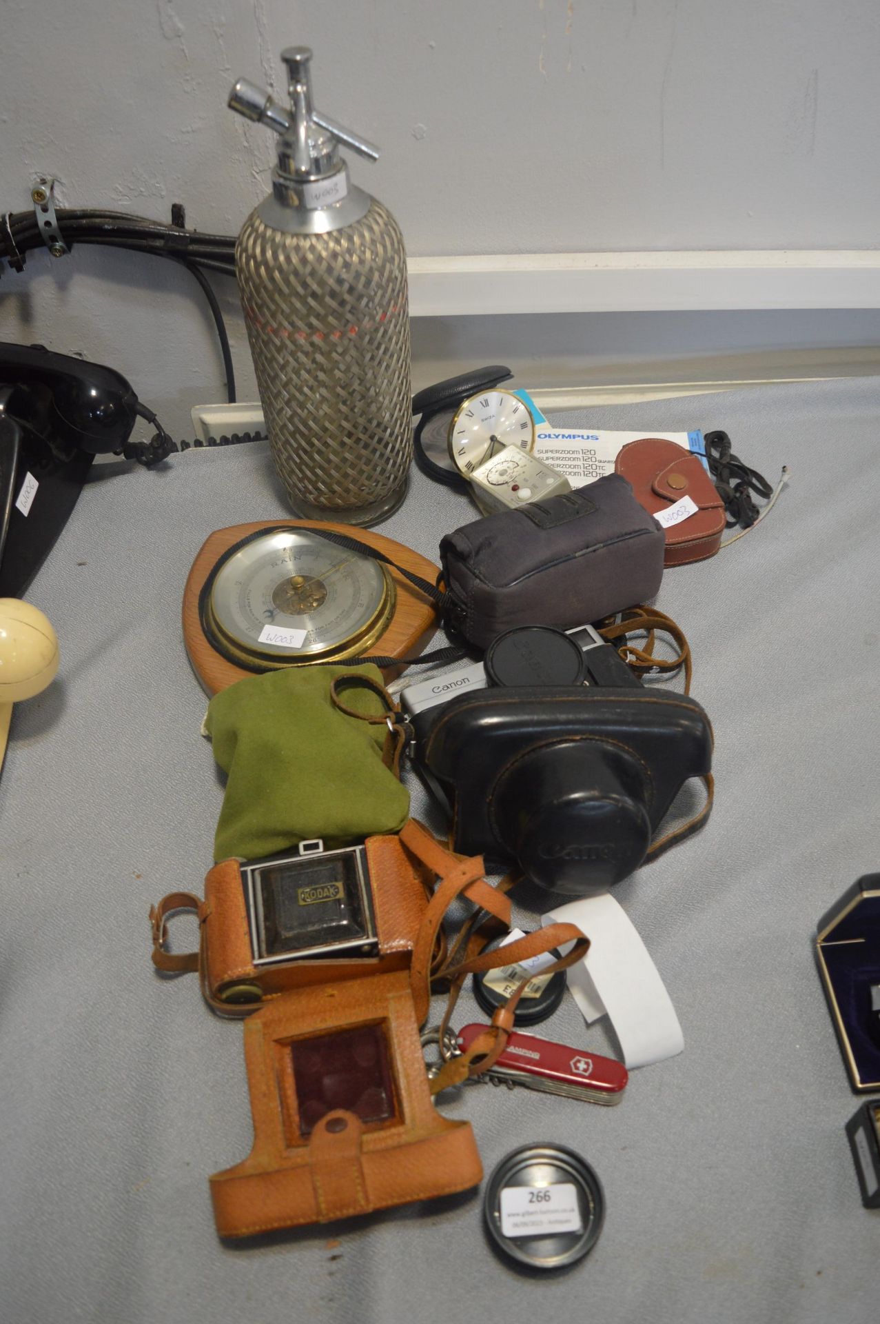 Vintage Cameras, Soda Siphon, Barometer, etc.