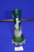 Mary Gregory Green Glass Vase - Girl with Flowers