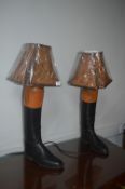 Pair of Top Boots Upcycled into Table Lamps