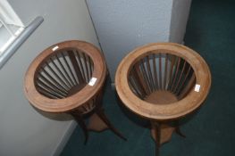 Pair of Inlaid Edwardian Basket Style Plant Stands