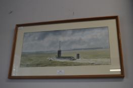 MOD Watercolour of a Submarine off Barrow in Furne