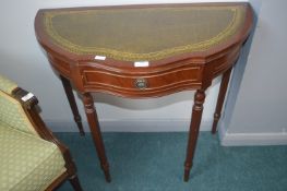 Reproduction Half Moon Table with Tooled Green Lea