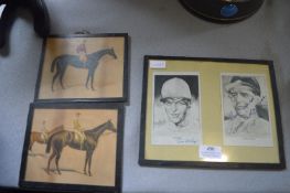 Framed Horse Racing Prints and Two Signed Jockey P