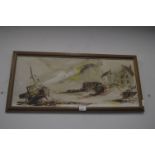 *1970's Abstract Fishing Boat Scene Signed Hawker