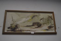 *1970's Abstract Fishing Boat Scene Signed Hawker