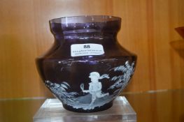 Mary Gregory Purple Glass Vase - Boy with Whip