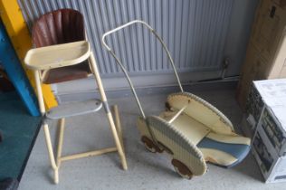 Childs Highchair and a Dolls Pram