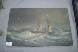 Oil on Canvas Victorian Steam Boat Study Signed ML