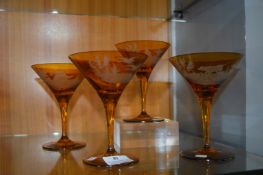 Four Etched Glass Martini Glasses (one AF)