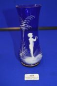 Mary Gregory Blue Glass Vase - Boy Blowing Bubbles