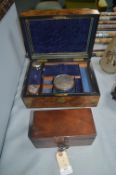 Burr Walnut Veneered Travel Case, and a Mahogany Tea Caddy