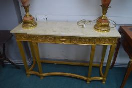 Victorian Console Table Gilded with Swag Detail and Replacement Marble Top