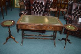 Drop End Coffee Table with Tooled Green Leather To