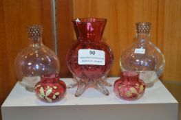 Small Cranberry and Other Glass Vases etc.