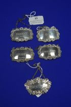 Five Hallmarked Silver Decanter Spirit Labels ~67g total