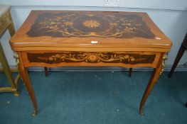 Modern Inlaid Card Table on Cabriole Legs with Bra