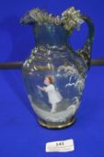 Mary Gregory Green Glass Jug - Young Girl