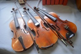 Three Violins and Bows for Restoration