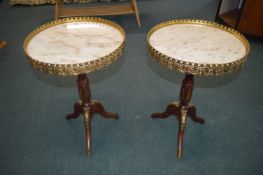 Pair of Reproduction Marble Topped Tripod Tables w