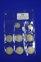 Eight Victorian Silver Coins: Shillings and Threepences ~34g total