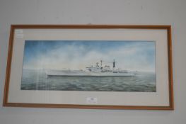 Watercolour of a Naval Frigate off Barrow in Furne