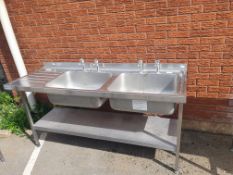 * S/S double sink with LH draining board - 1800w x 600d