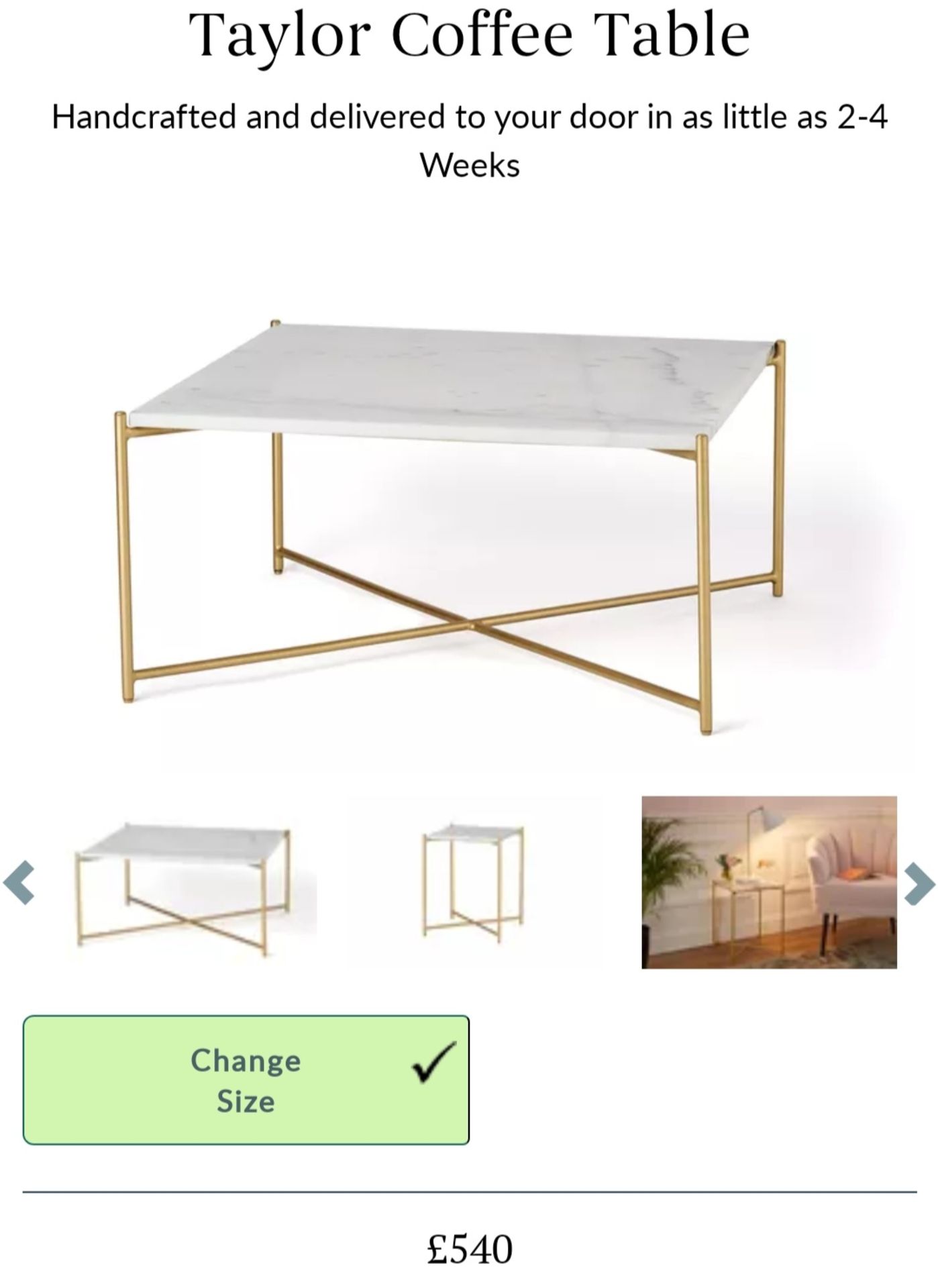 * Stunning Taylor Coffee Table RRP £540 - solid marble topped table with brass finish frame. 810w - Image 2 of 6