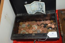Chubb Cash Box with Key, plus British Coinage and Banknote
