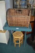 Folding Tray Table, Newspaper Rack, and a Stool