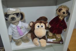 Three Soft Toys: Two Meerkats and a Monkey