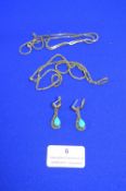 Silver and Turquoise Earrings plus Two Silver Chains ~17g total