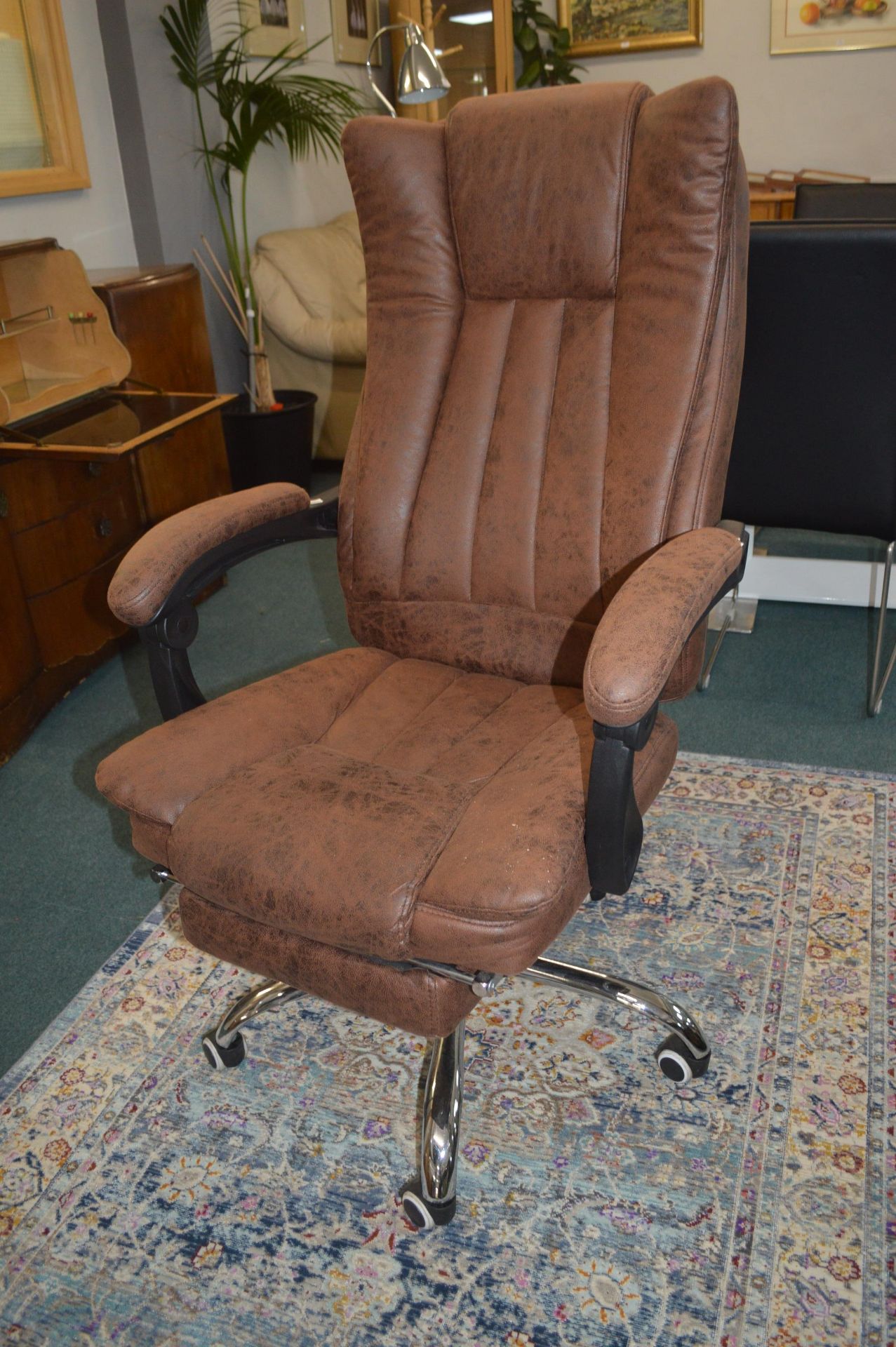 Distressed Leather Effect Swivel Chair with Extend - Image 3 of 3