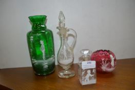 Four Mary Gregory Victorian Glass Items (all with