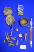 Four Brass Collectibles Including Compass, etc.