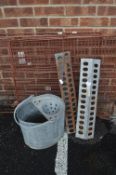 Chicken Feeders, Galvanised Bucket, and a Fire Scr