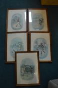 Five Framed Comical Sporting Pictures