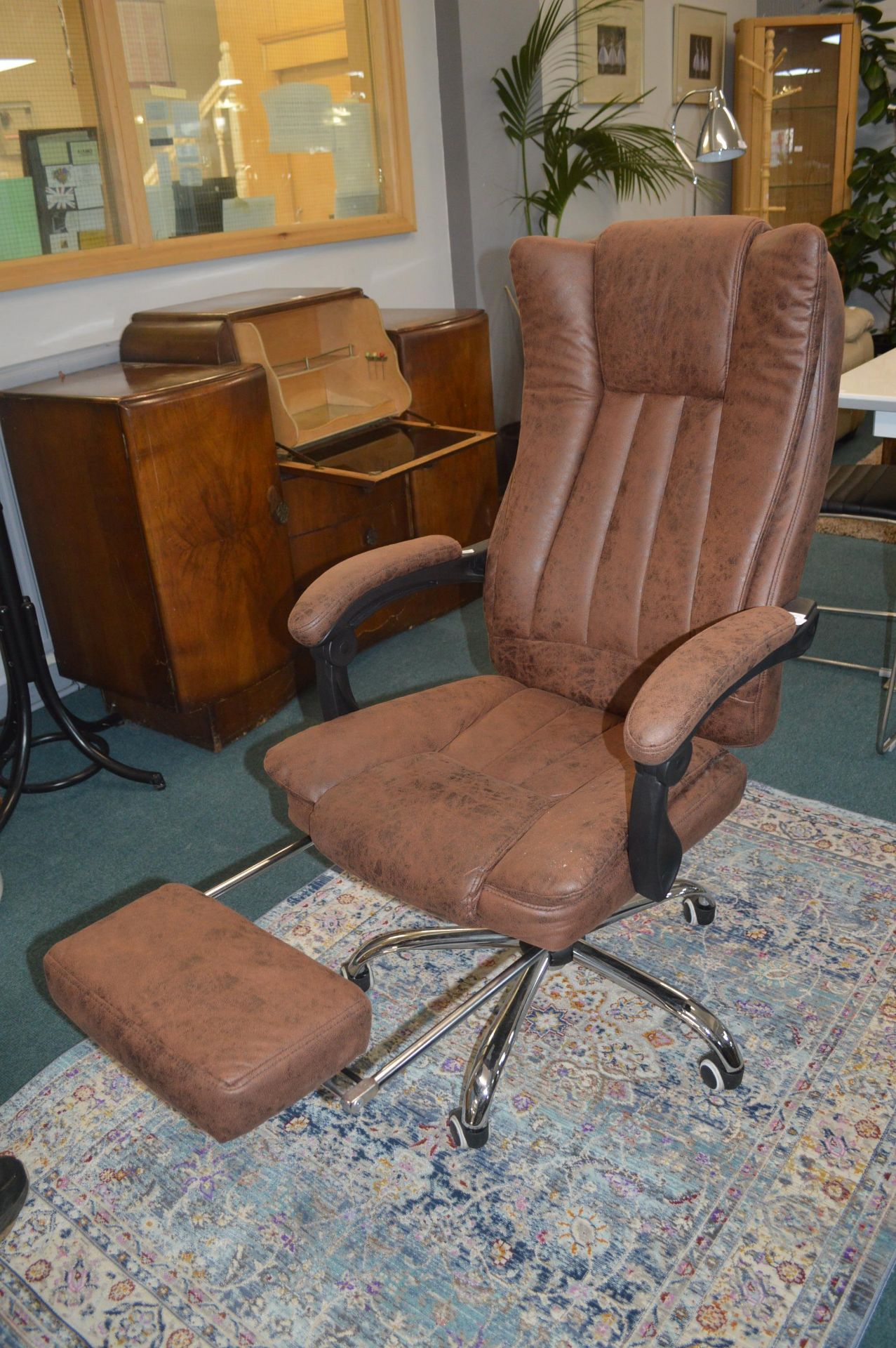 Distressed Leather Effect Swivel Chair with Extend - Image 2 of 3