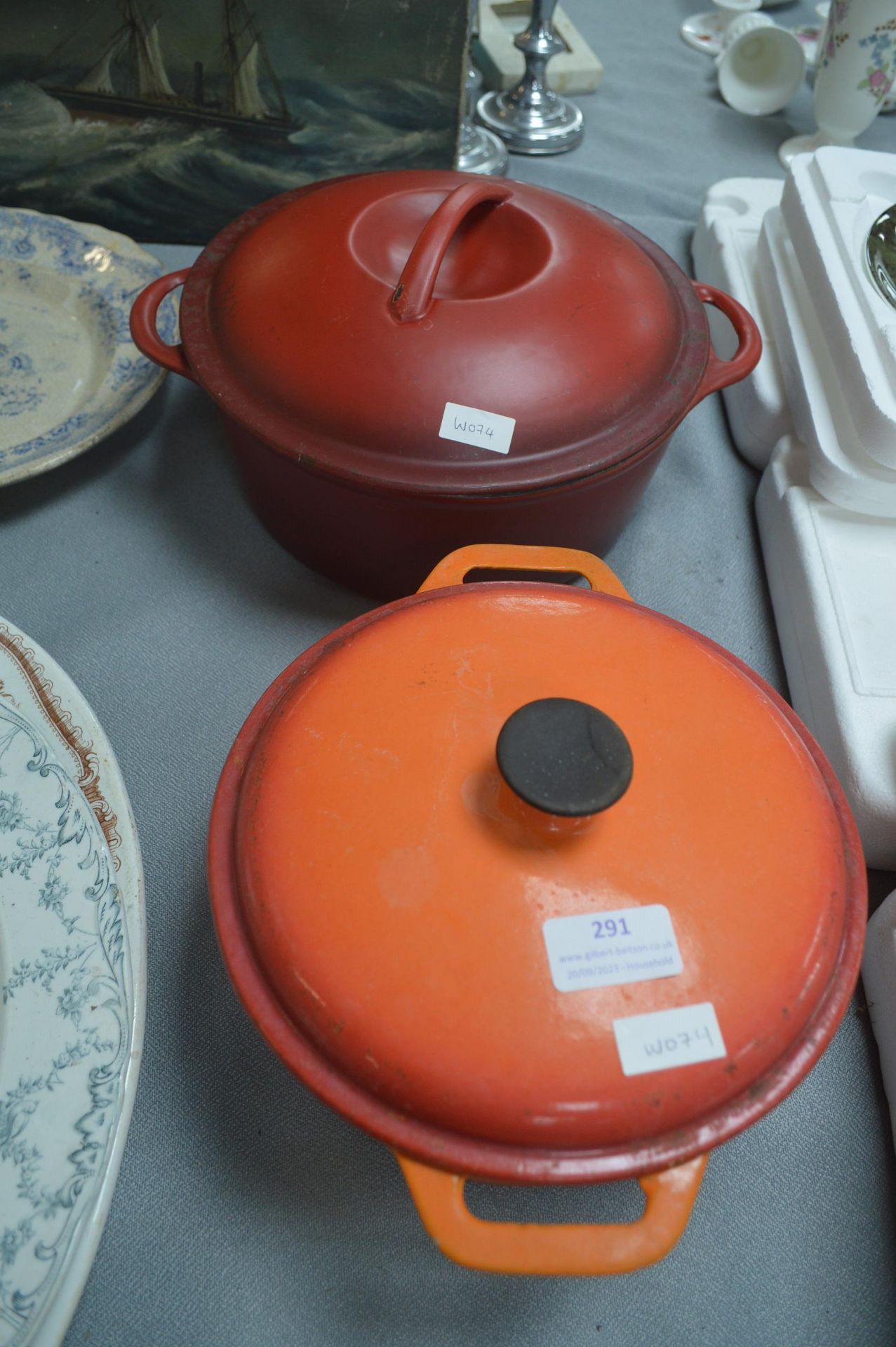 Two Cast Iron Enamel Casserole Dishes