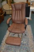 Distressed Leather Effect Swivel Chair with Extend