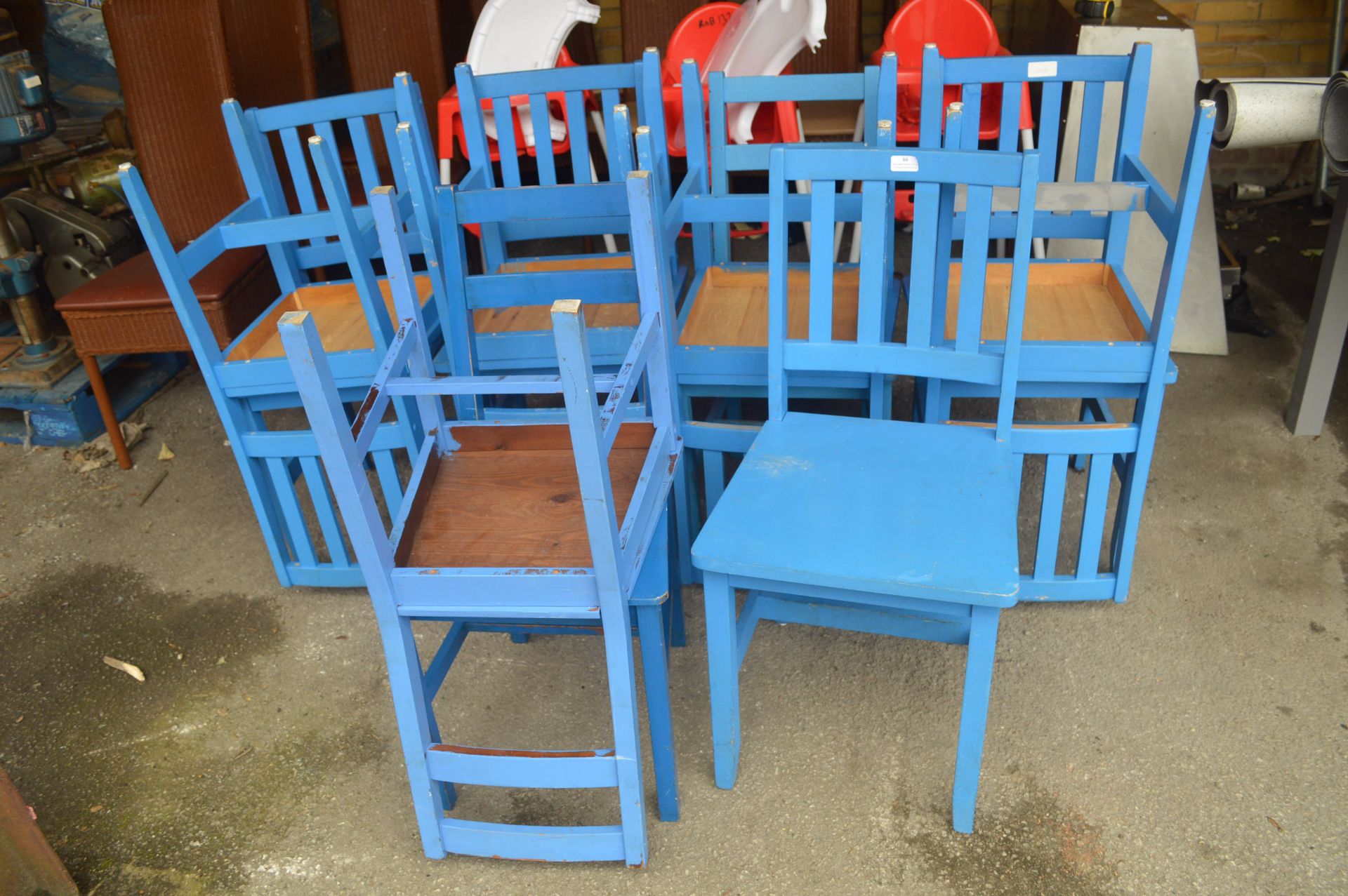 Eleven Blue Wood Chairs